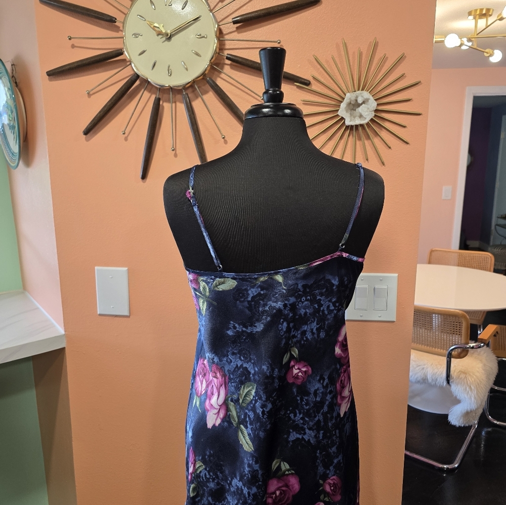 Vintage Whimsigoth Y2K Floral Satin Slip Dress Secret Treasures Blue & Pink - Picture 5 of 16